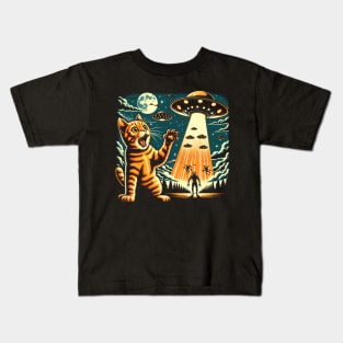 Funny Cat Alien Invasion Kids T-Shirt